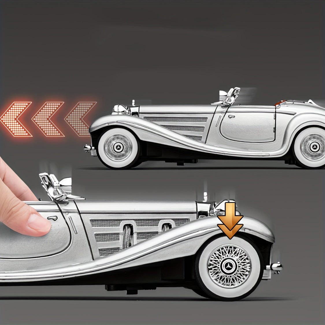 1:24 500K Vintage Convertible - Diecast Metal Car w/ Sound & Lights