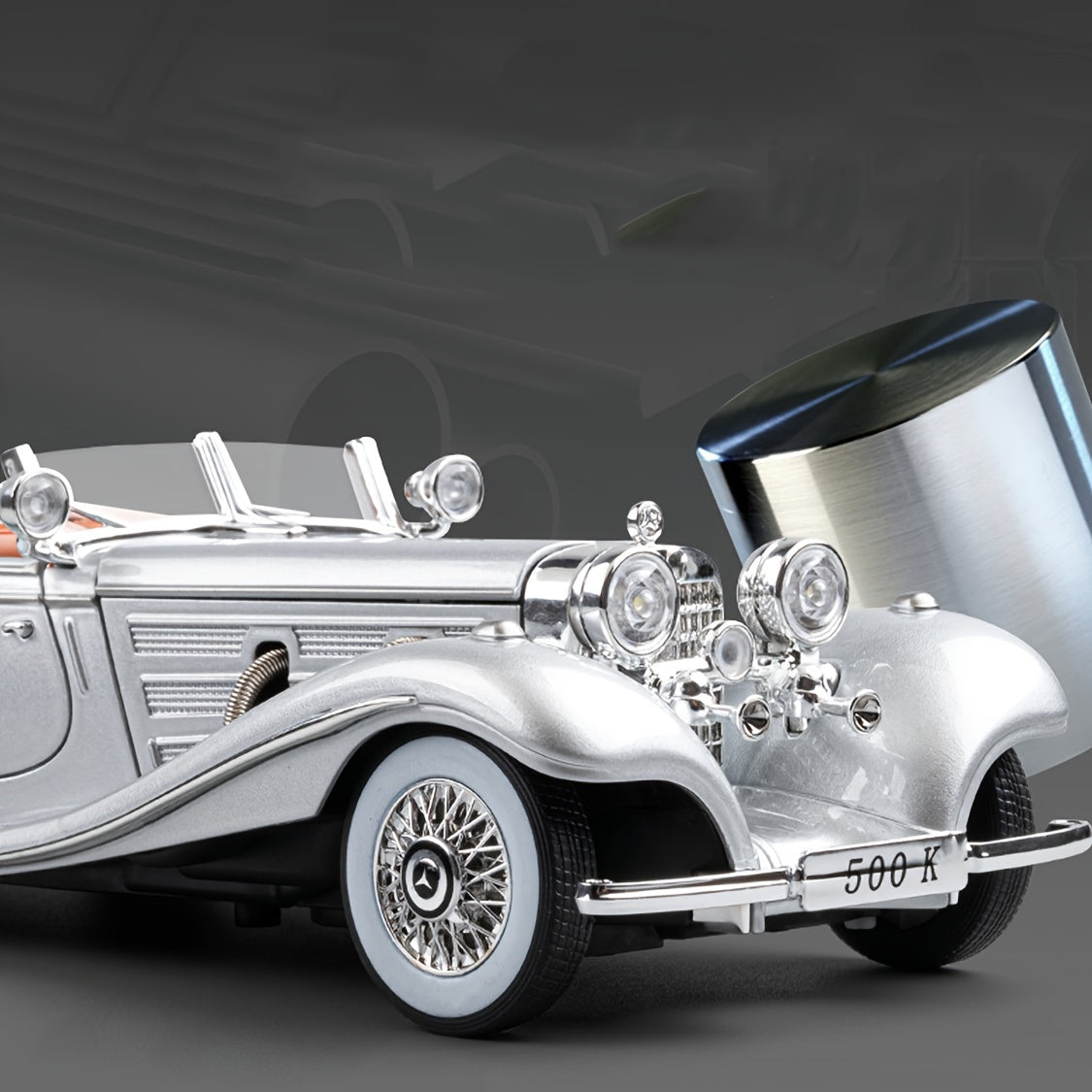 1:24 500K Vintage Convertible - Diecast Metal Car w/ Sound & Lights