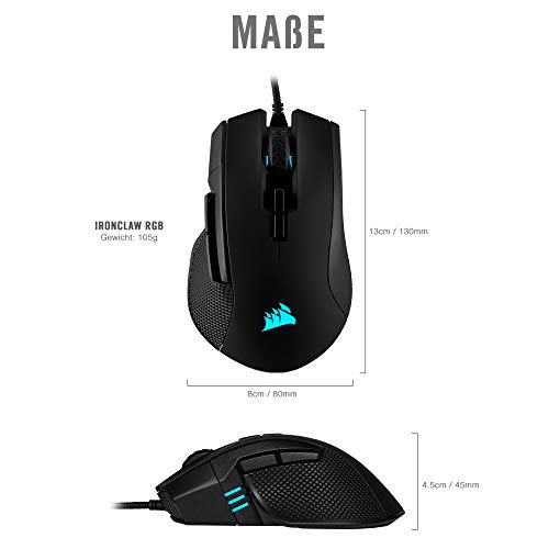 CORSAIR Ironclaw RGB Gaming Mouse, 18K DPI, 7 Buttons, Black