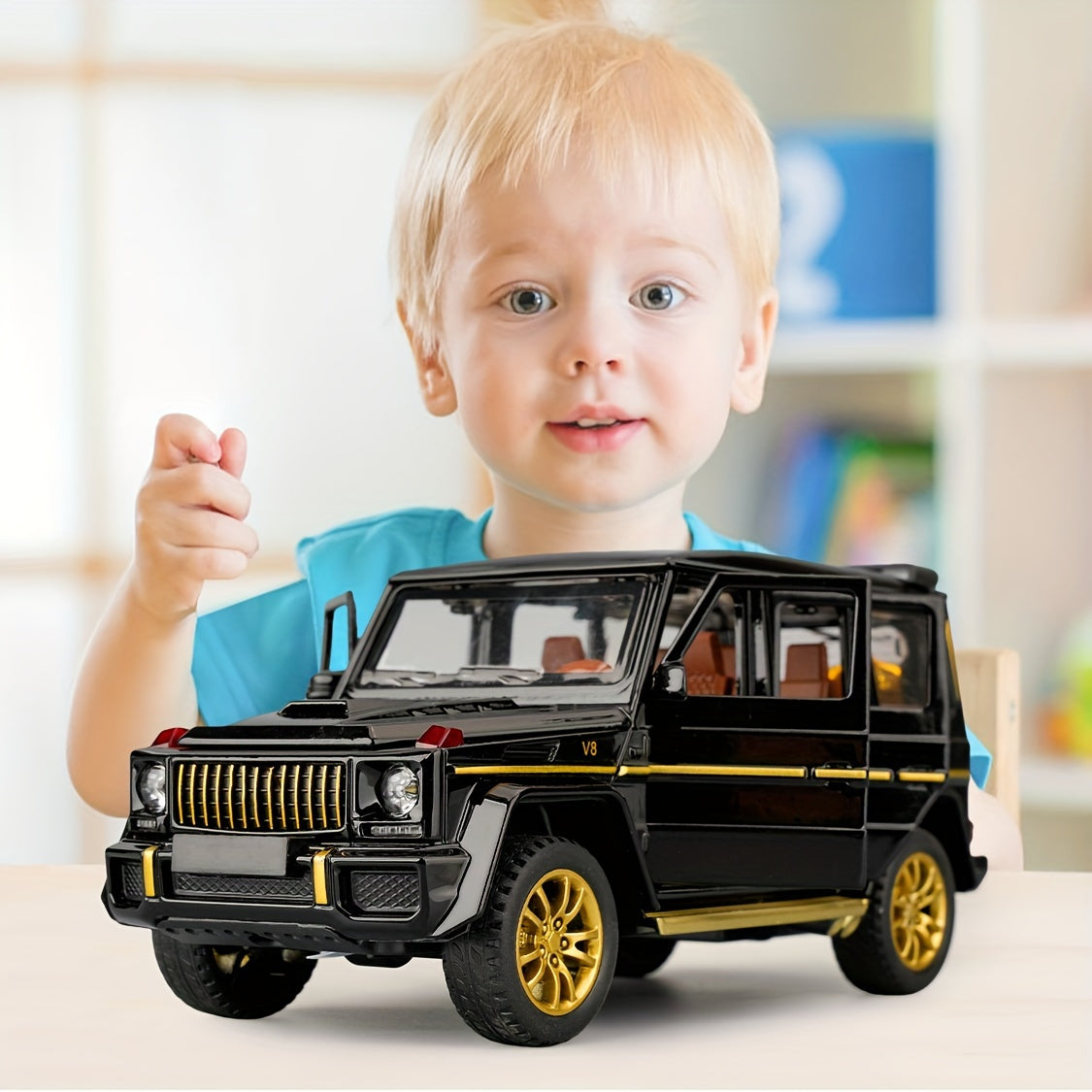 1:32 Scale SUV Car Model Toy with Sound & Light – Pull Back Zinc Alloy Vehicle for Kids, Boy & Girl Gift (Black)