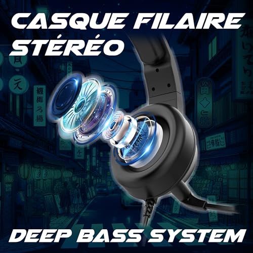AKUMA SEINEN H02 - Casque Gaming avec Basses Profondes, Noir