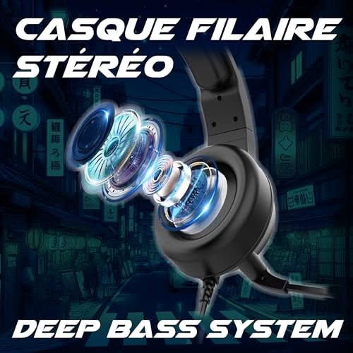 AKUMA SEINEN H02 - Casque Gaming avec Basses Profondes, Noir