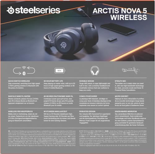 SteelSeries Arctis Nova 5 - Wireless Gaming Headset, 60h, 2.4GHz/BT