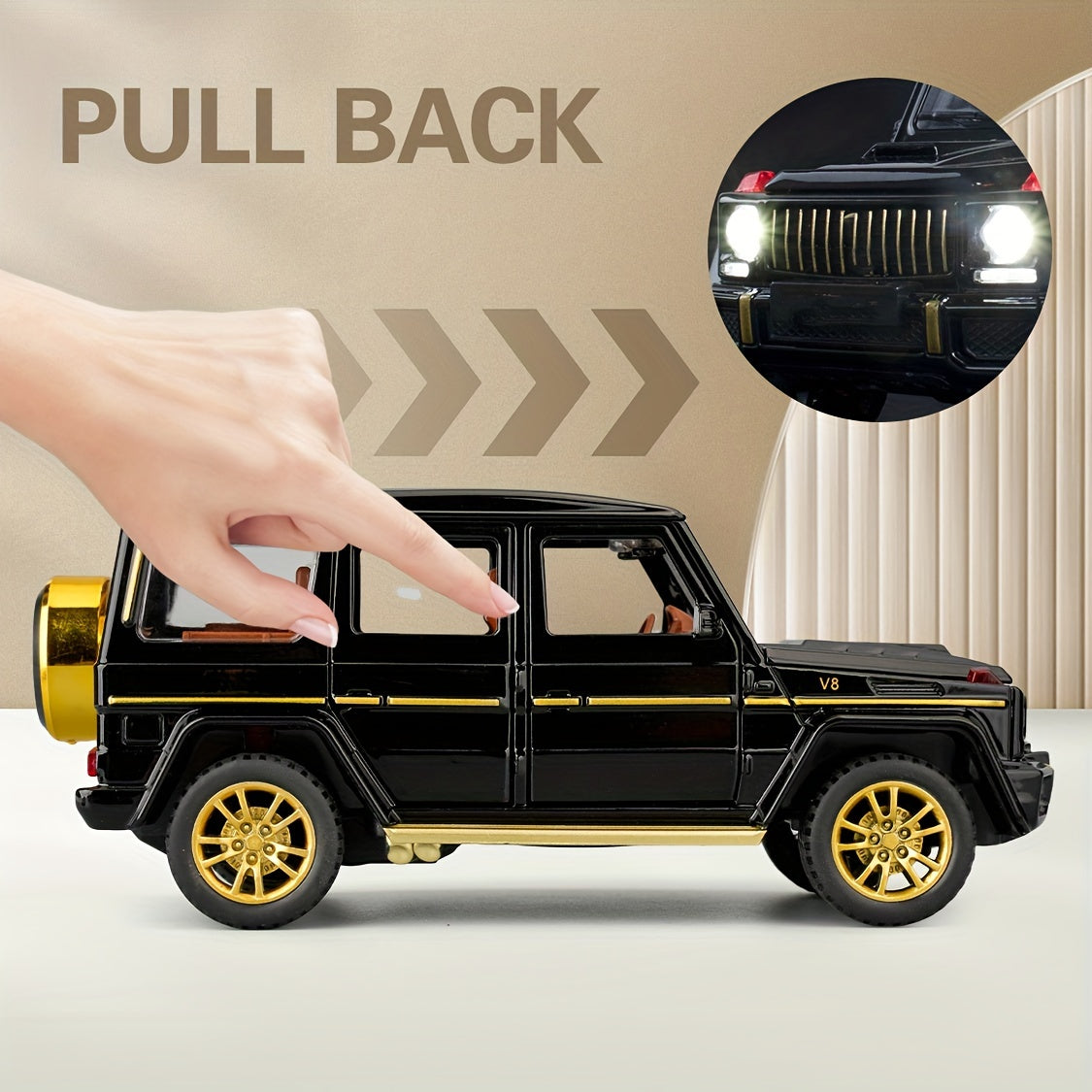 1:32 Scale SUV Car Model Toy with Sound & Light – Pull Back Zinc Alloy Vehicle for Kids, Boy & Girl Gift (Black)