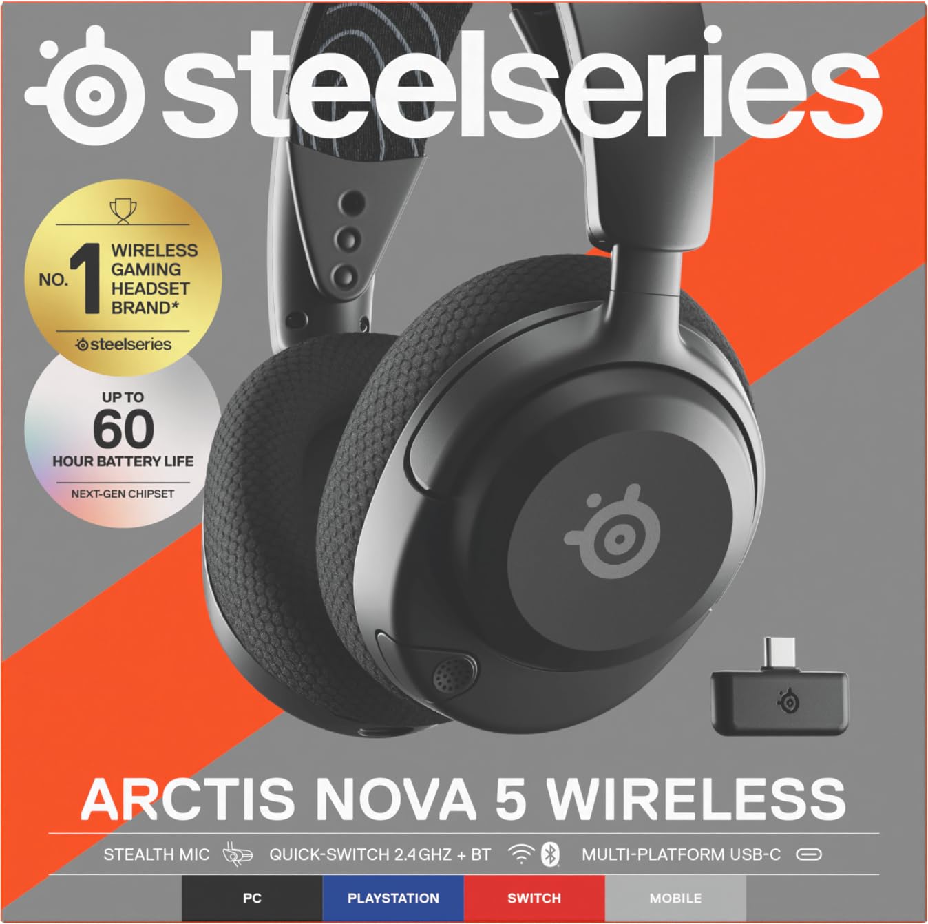 SteelSeries Arctis Nova 5 - Wireless Gaming Headset, 60h, 2.4GHz/BT