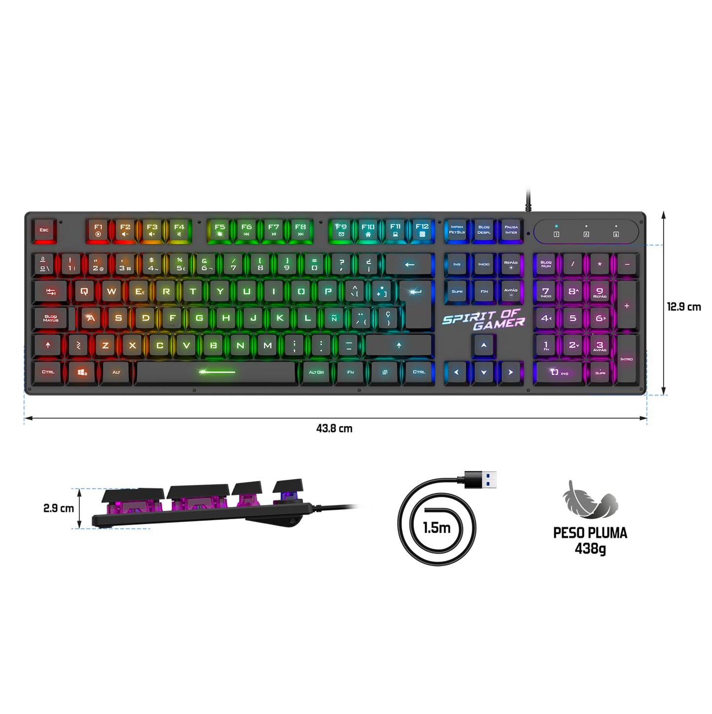 Spirit of Gamer X Pro K1 RGB Semi-Mechanical, QWERTY ES, USB
