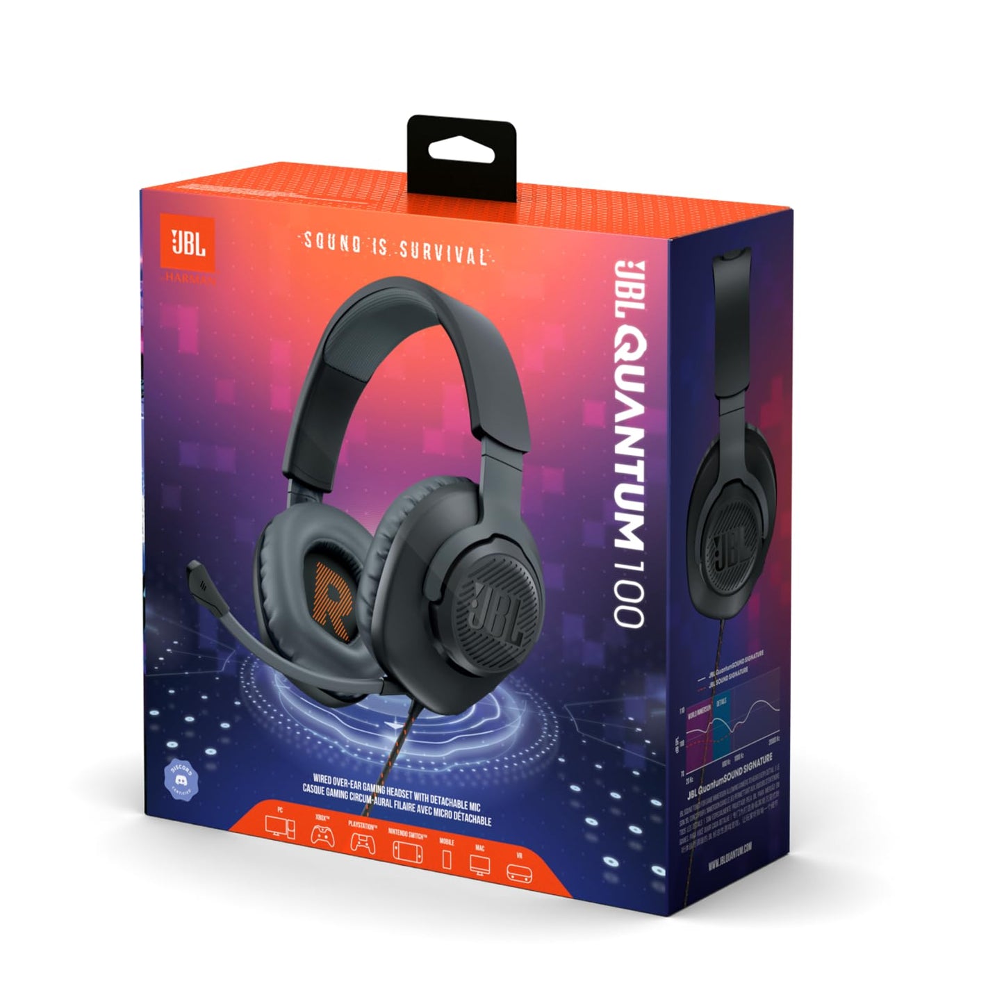JBL Quantum 100 - Wired Gaming Headset, Detachable Mic, Lightweight