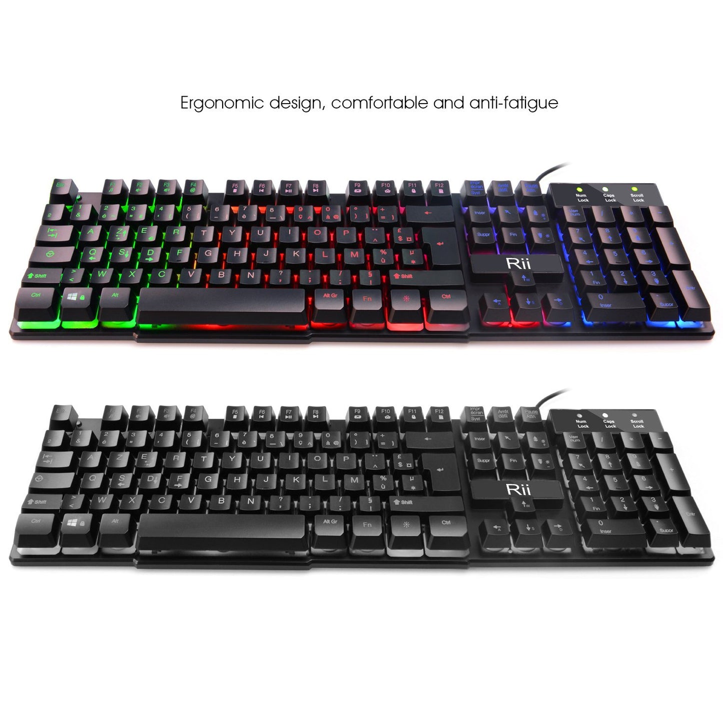 Rii Clavier Gamer AZERTY Semi-Méca, 5 LED, 11 Raccourcis – PC/PS