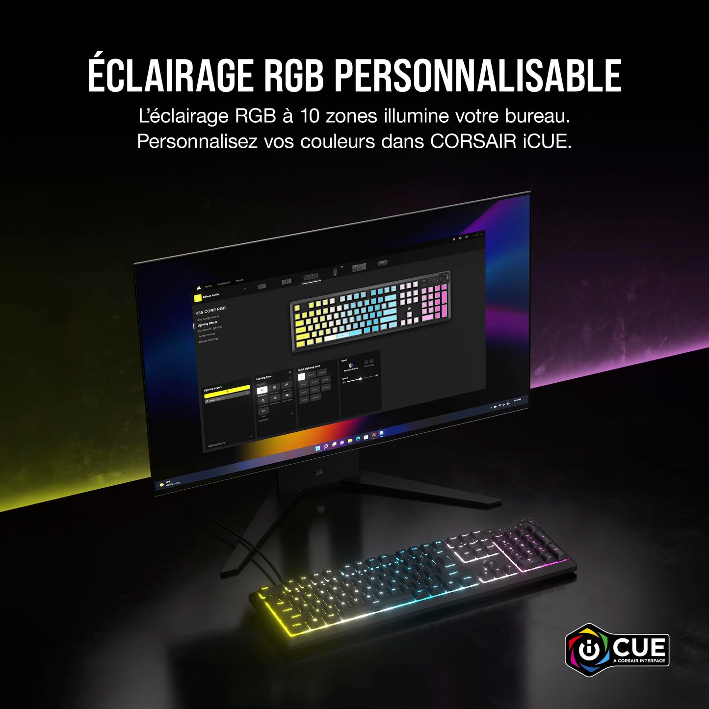 Corsair K55 Core Clavier Gaming AZERTY, RGB 10 Zones, Compatible iCUE