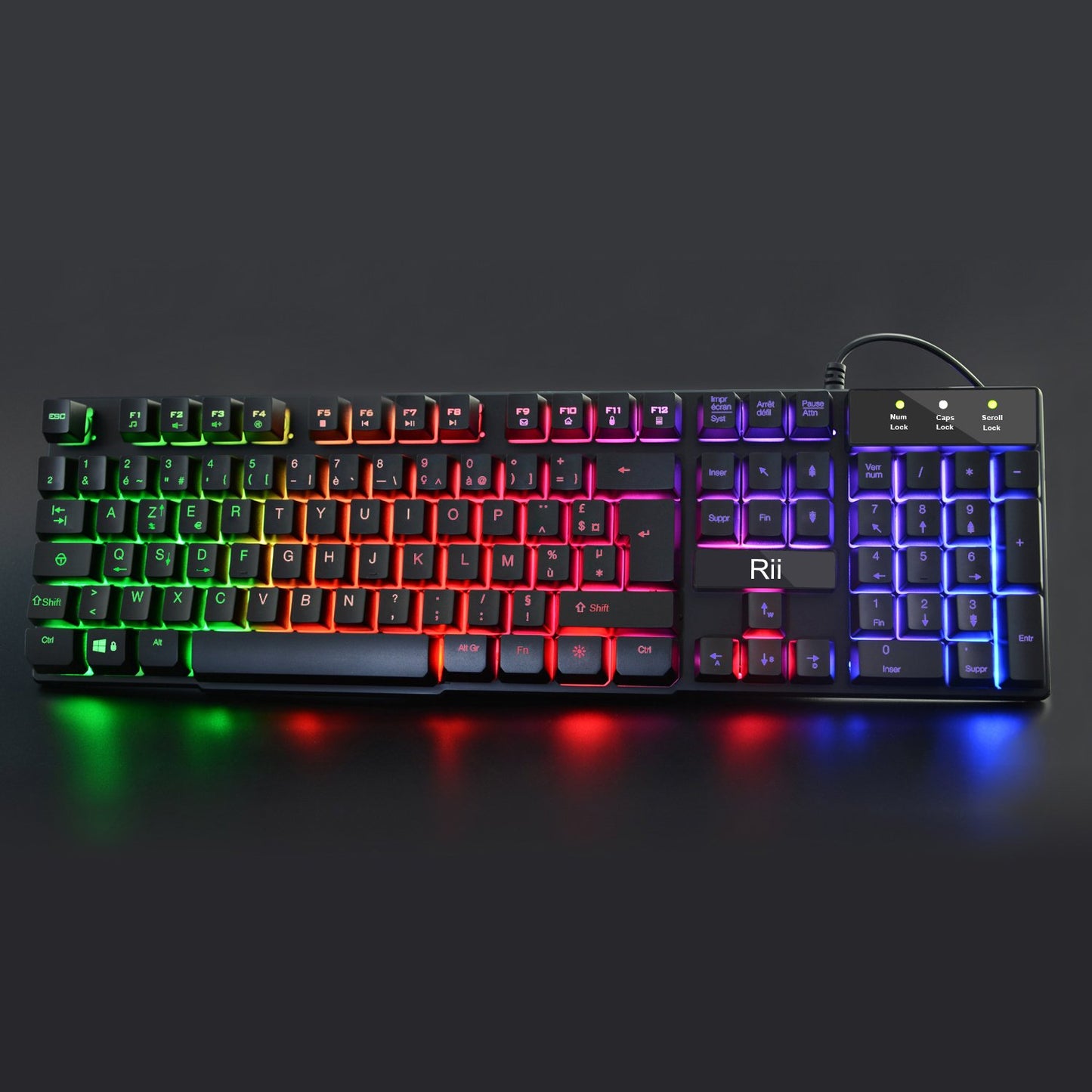 Rii Clavier Gamer AZERTY Semi-Méca, 5 LED, 11 Raccourcis – PC/PS
