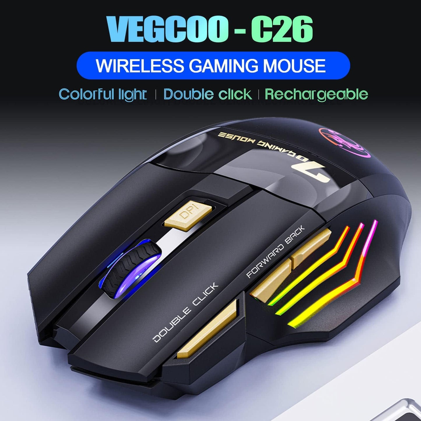 VEGCOO C8 Wireless Gaming Mouse, 4800 DPI, Rechargeable, Silent Click