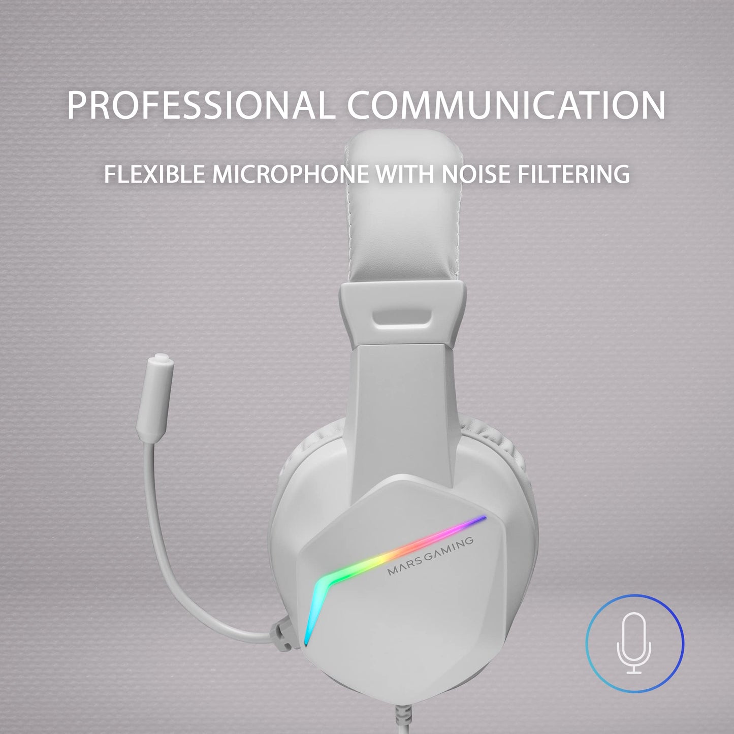 Mars Gaming MH122W - FRGB Headset w/HiFi Sound, Noise Cancelling