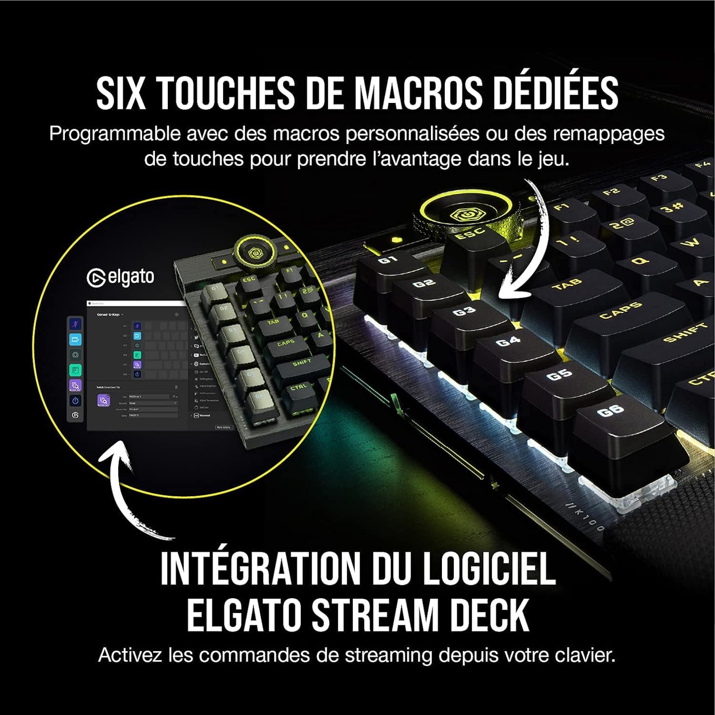 Corsair K100 RGB Clavier Gaming - Switch OPX, AZERTY, Touches PBT, Stream Deck