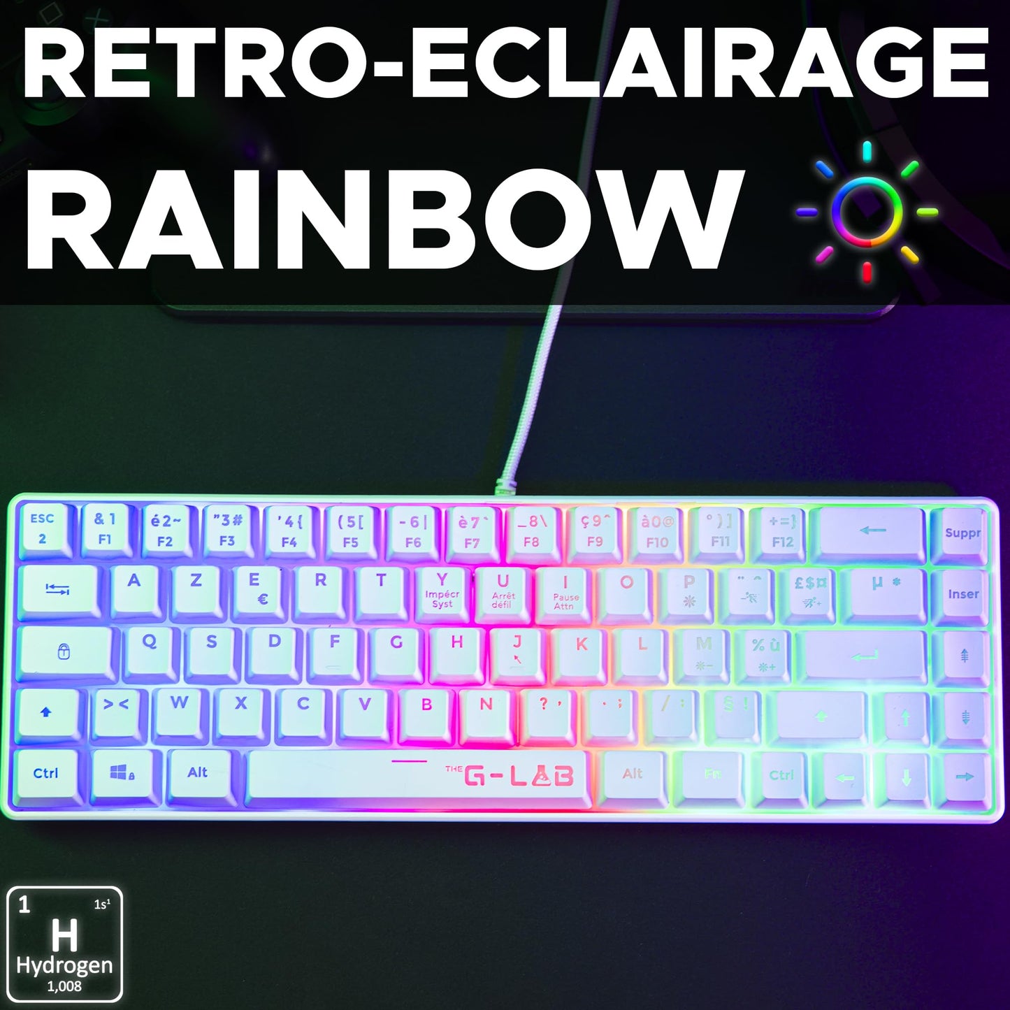 G-Lab Keyz Hydrogen 60% Clavier Semi-Méca AZERTY, RGB, PC/PS5