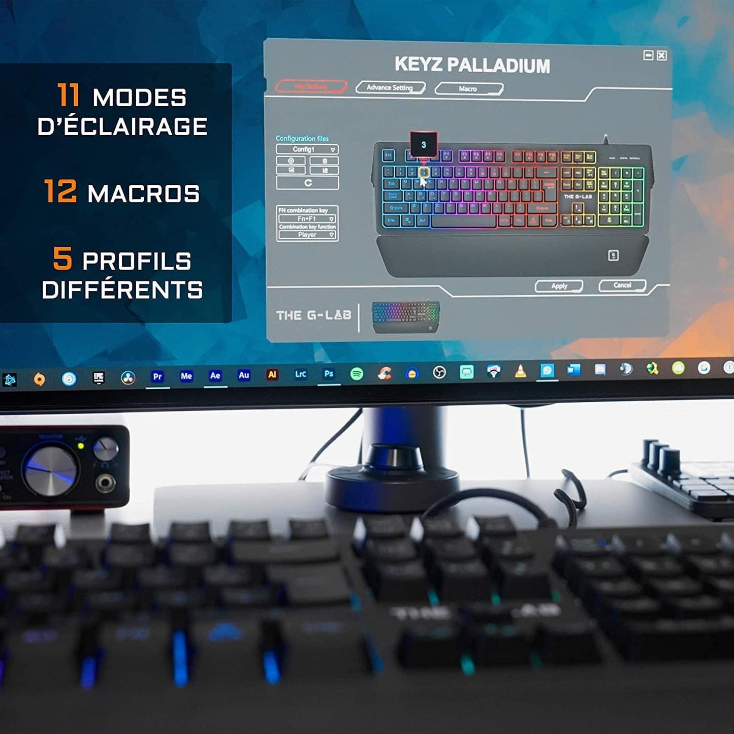 G-Lab Keyz Palladium Clavier Gamer AZERTY RGB, Magnétique, Anti-ghosting