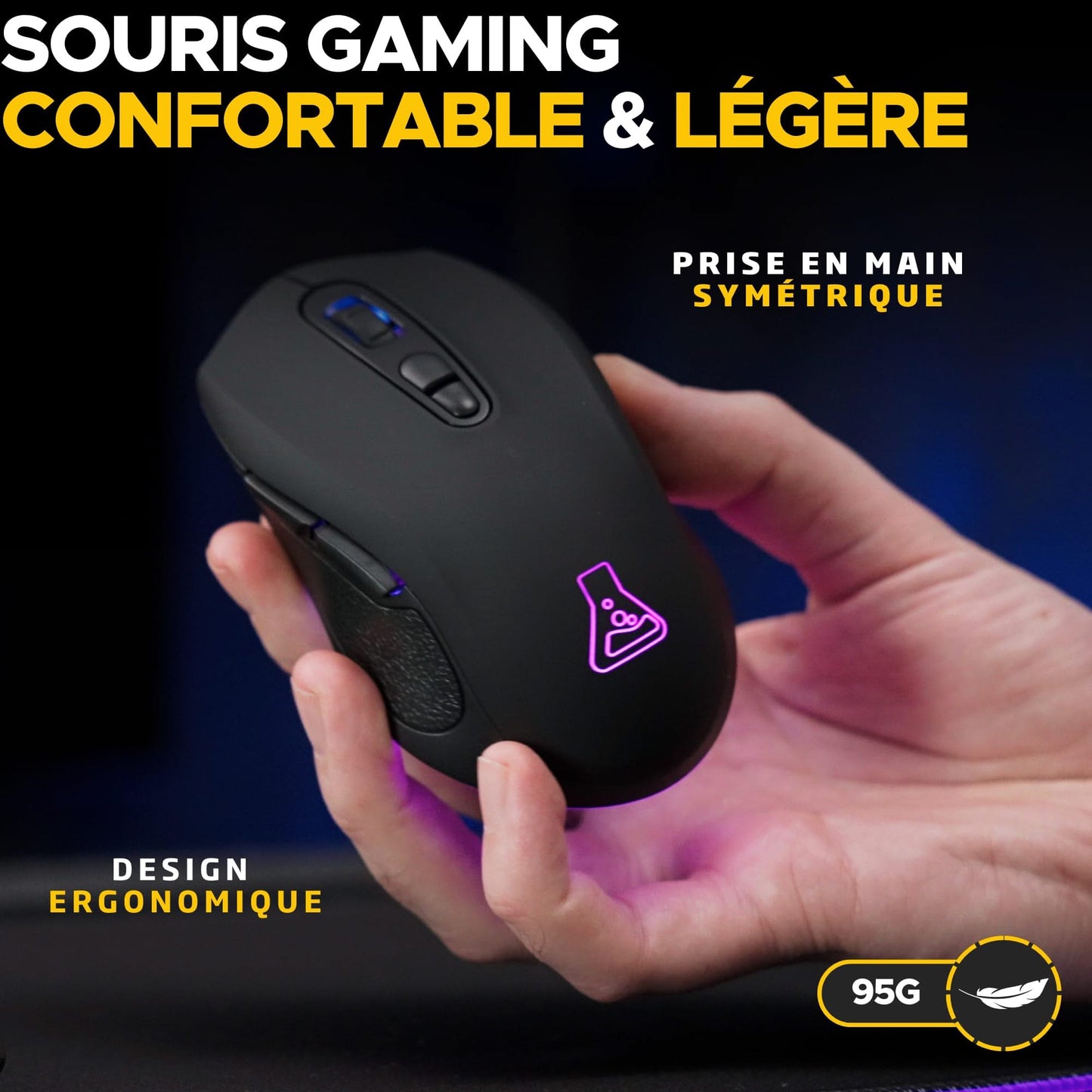 The G-Lab Kult Krypton Wireless Gaming Mouse, 6400 DPI, RGB, 7 Buttons, Black