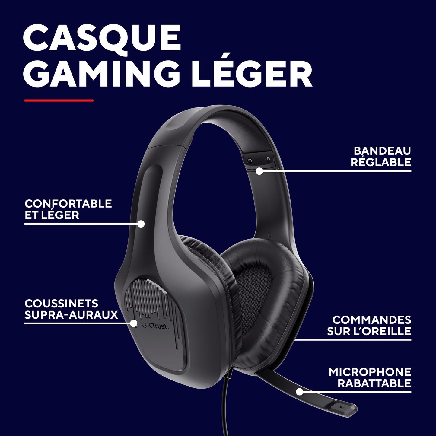 Trust GXT 418 Rayne - Gaming Headset, 50mm, 3.5mm, 2m Cable