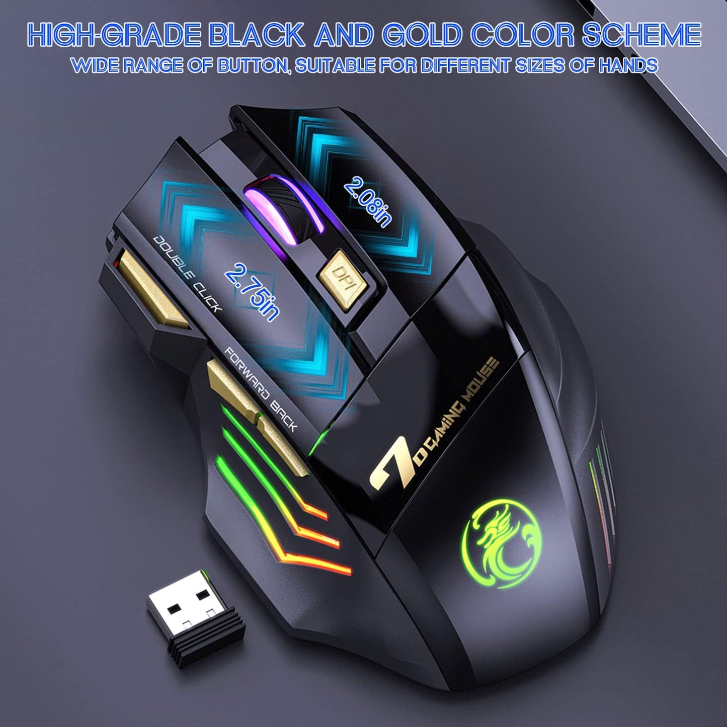 VEGCOO C8 Wireless Gaming Mouse, 4800 DPI, Rechargeable, Silent Click