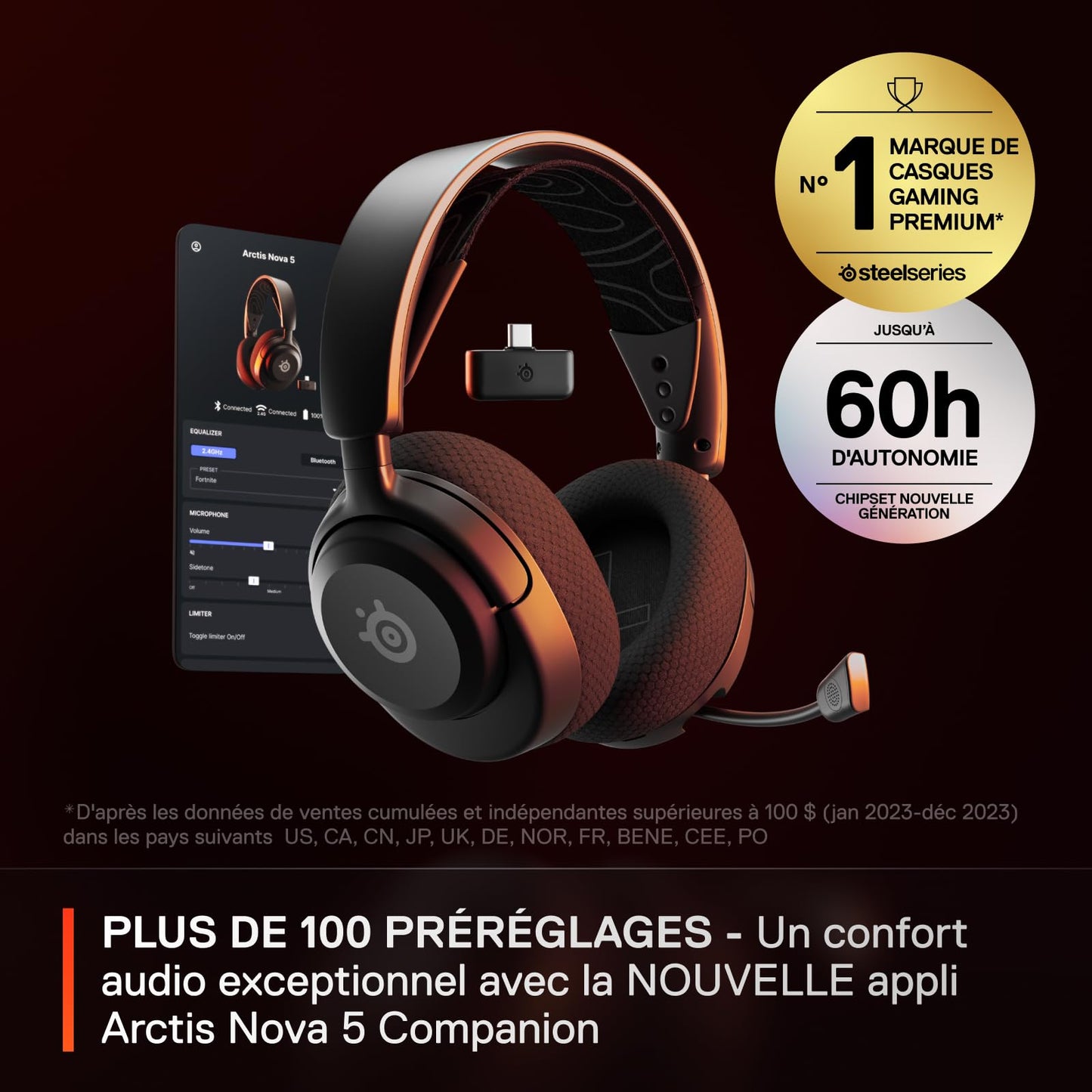 SteelSeries Arctis Nova 5 - Wireless Gaming Headset, 60h, 2.4GHz/BT