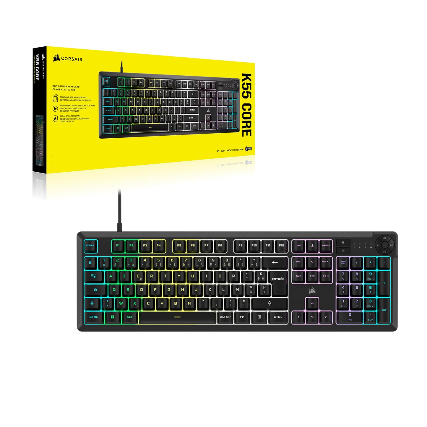 Corsair K55 Core Clavier Gaming AZERTY, RGB 10 Zones, Compatible iCUE