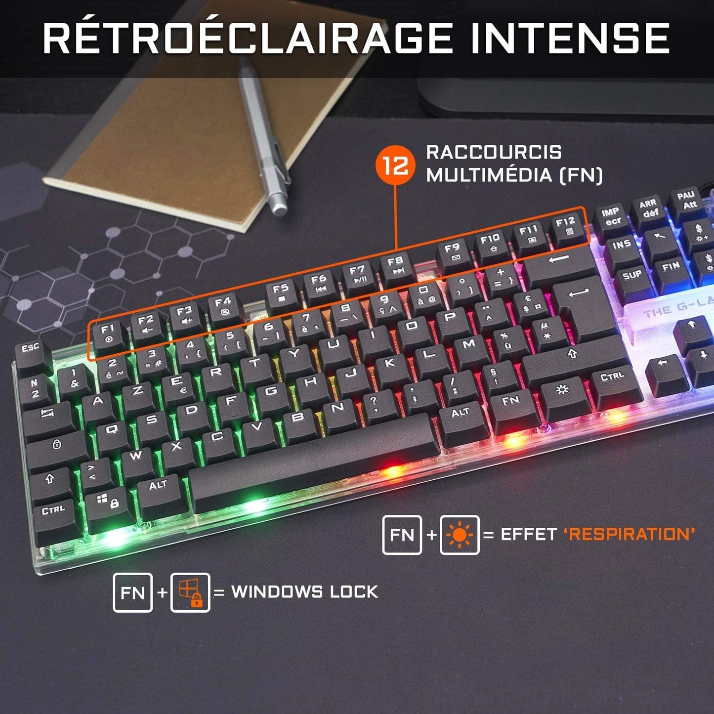G-LAB Combo Yttrium Pack Gaming AZERTY RGB - Clavier 105T, Souris 2400DPI