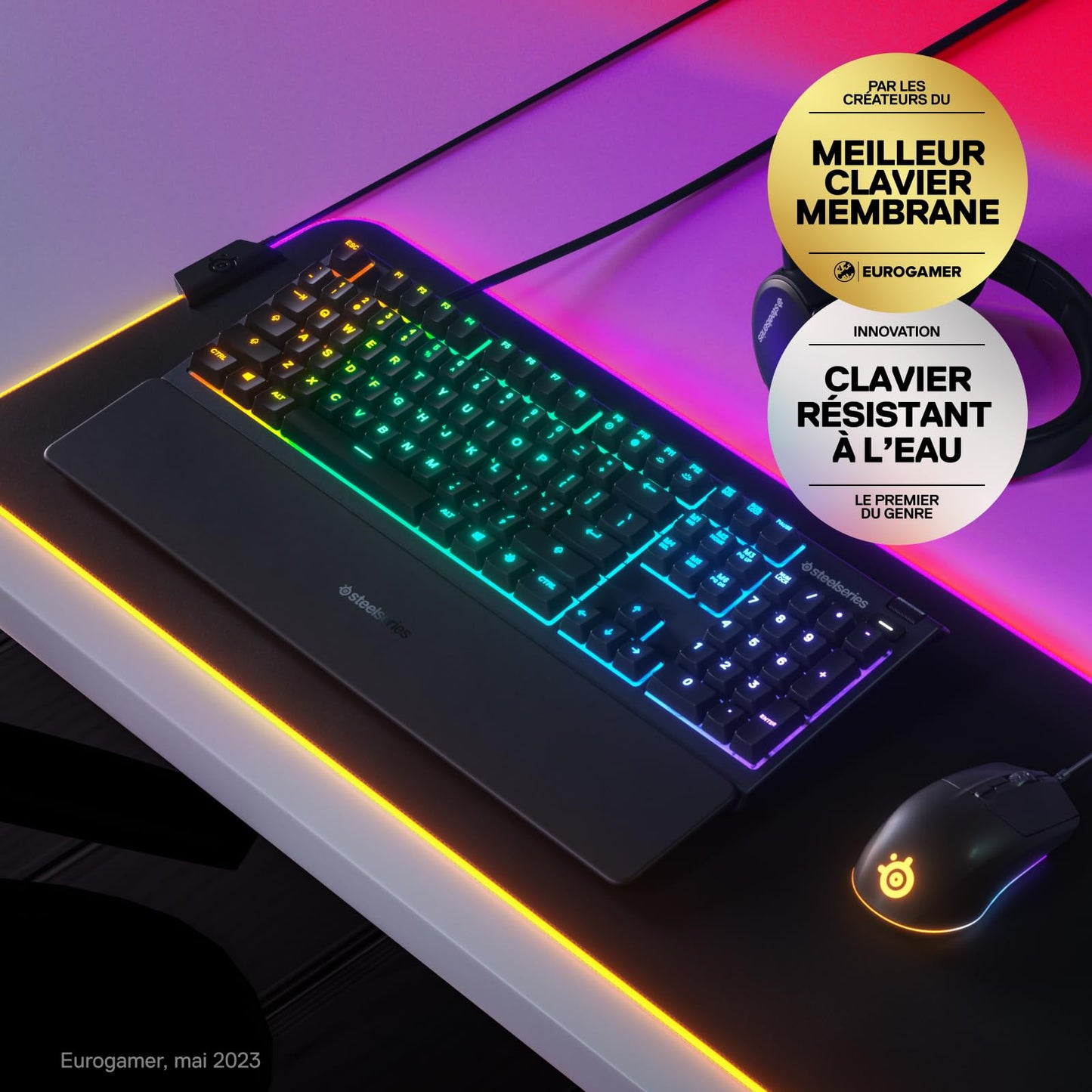 SteelSeries Apex 3 Clavier Gaming AZERTY RGB, Repose-Mains Magnétique