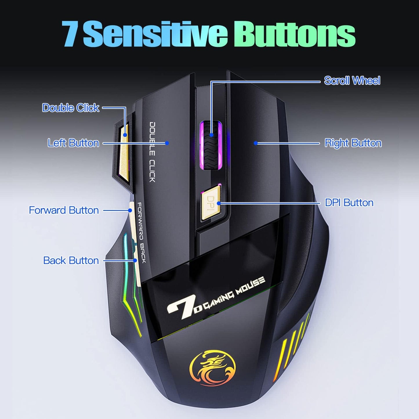 VEGCOO C8 Wireless Gaming Mouse, 4800 DPI, Rechargeable, Silent Click