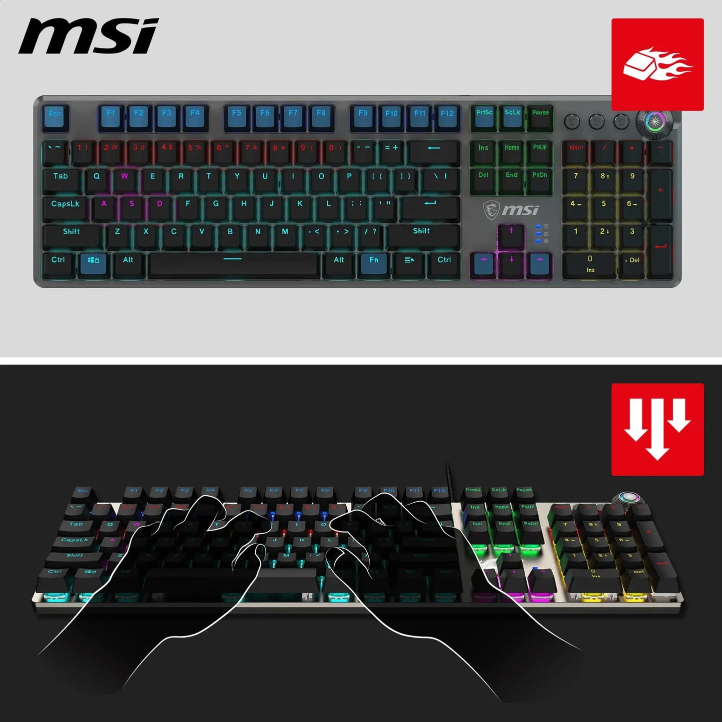 MSI FORGE GK310 Clavier Gaming Méca. RGB AZERTY, Switches Red, Capot Amovible