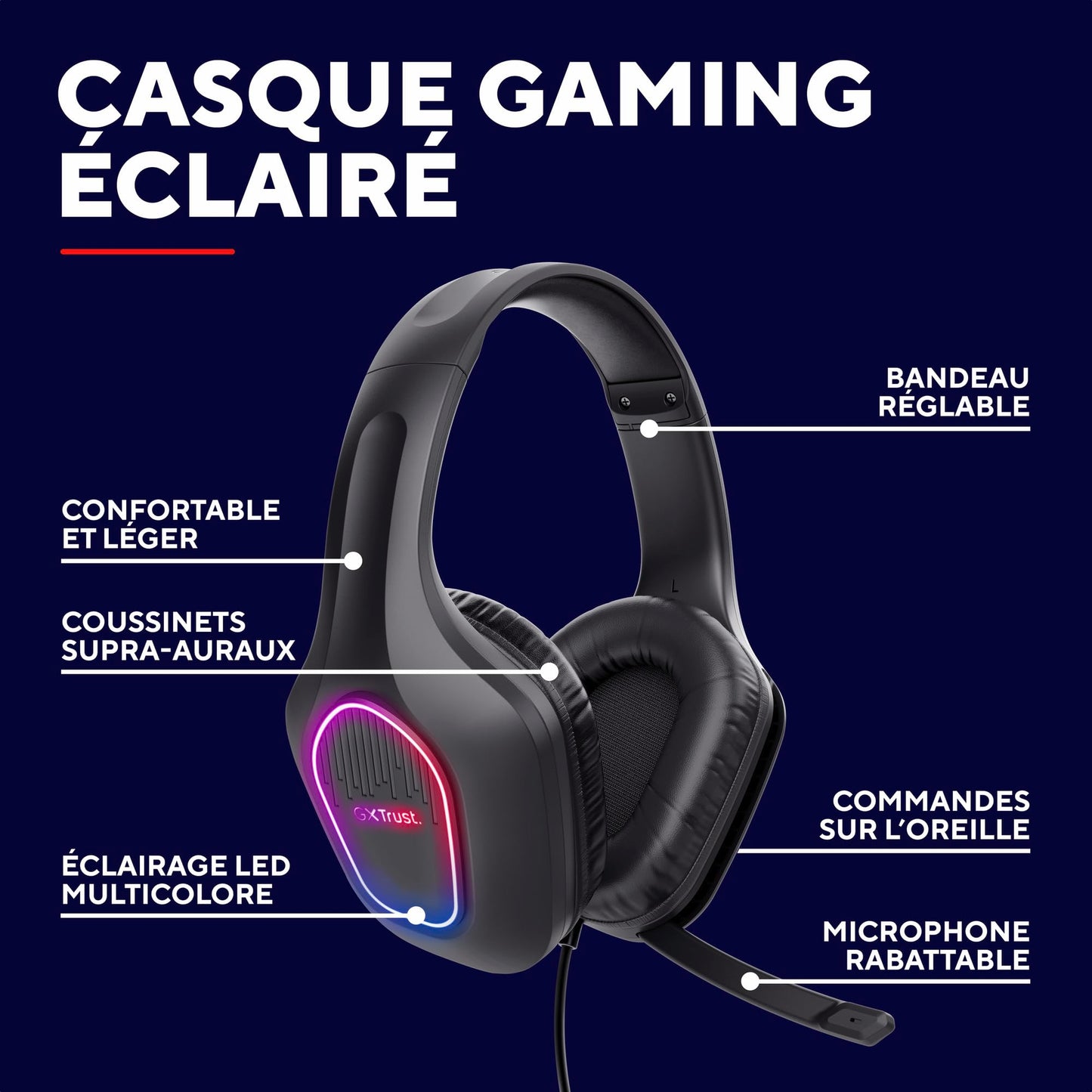 Trust GXT 419 Rayne - Lightweight Over-Ear Headset w/USB LED