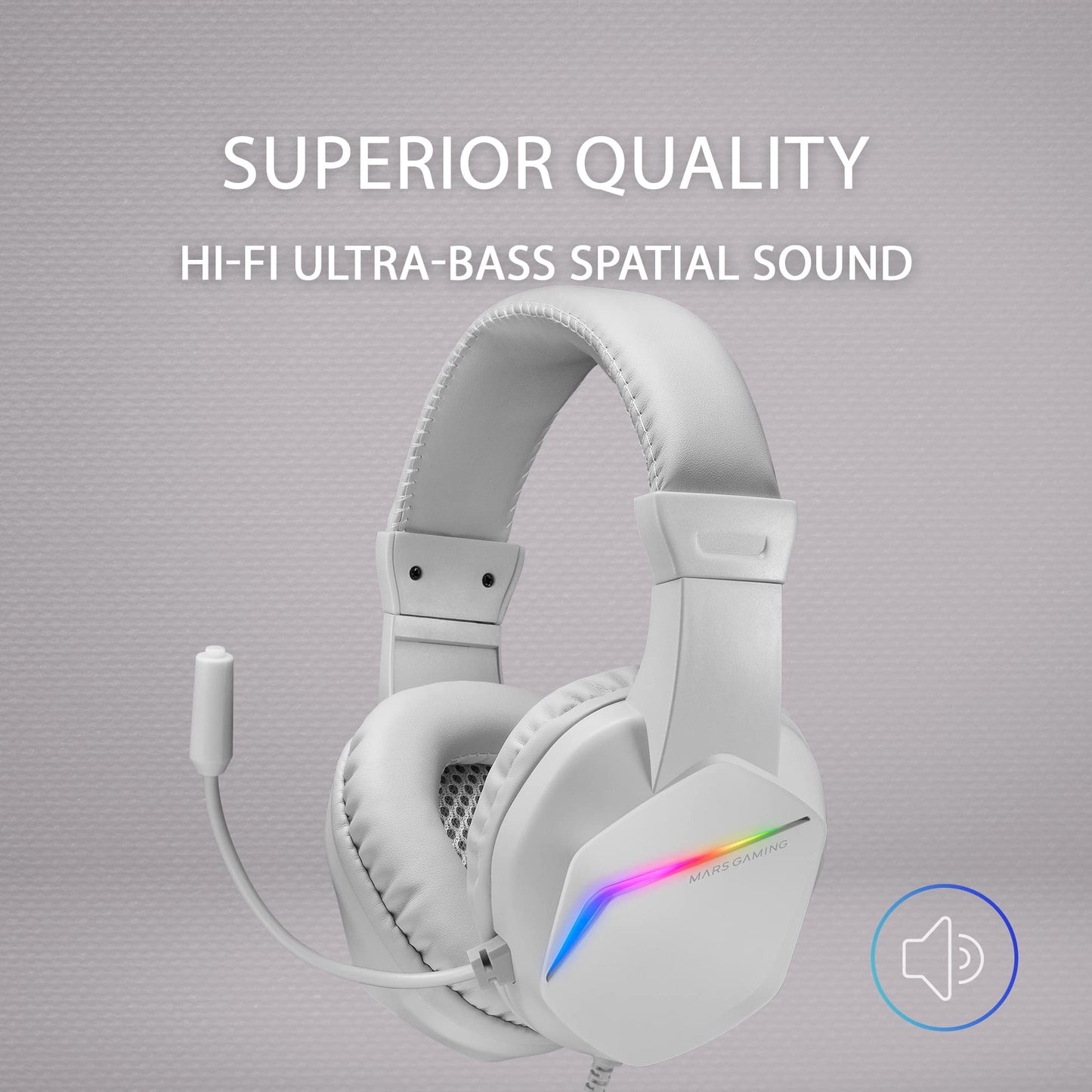 Mars Gaming MH122W - FRGB Headset w/HiFi Sound, Noise Cancelling