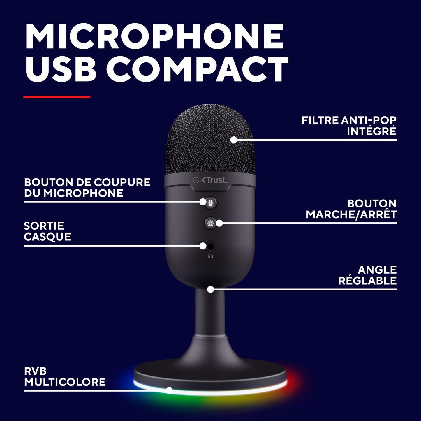GXT 236 Yami Condenser Mic – Twitch, YouTube, Podcast, Mute, RGB