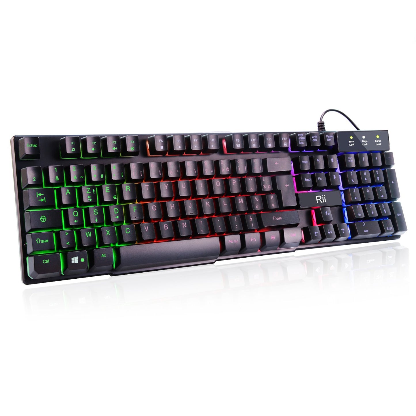 Rii Clavier Gamer AZERTY Semi-Méca, 5 LED, 11 Raccourcis – PC/PS