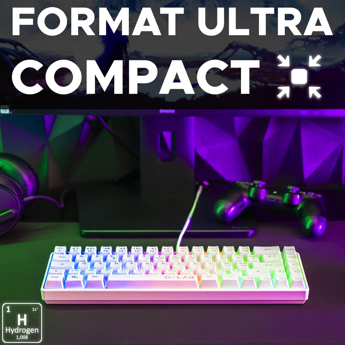 G-Lab Keyz Hydrogen 60% Clavier Semi-Méca AZERTY, RGB, PC/PS5