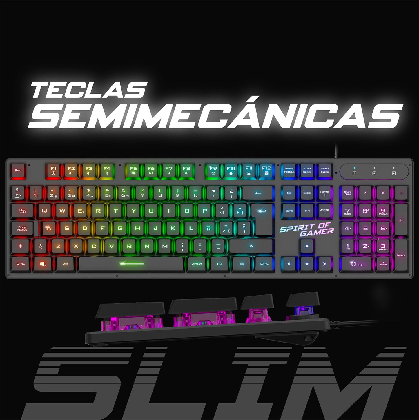 Spirit of Gamer X Pro K1 RGB Semi-Mechanical, QWERTY ES, USB