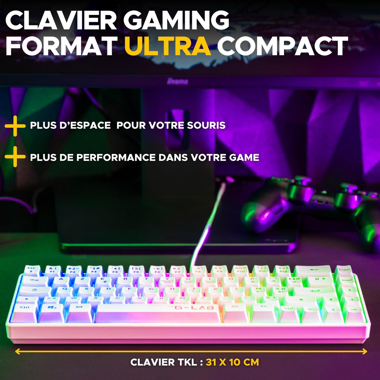 G-Lab Hydrogen Pack – Compact RGB Keyboard + 6200 DPI Mouse, White
