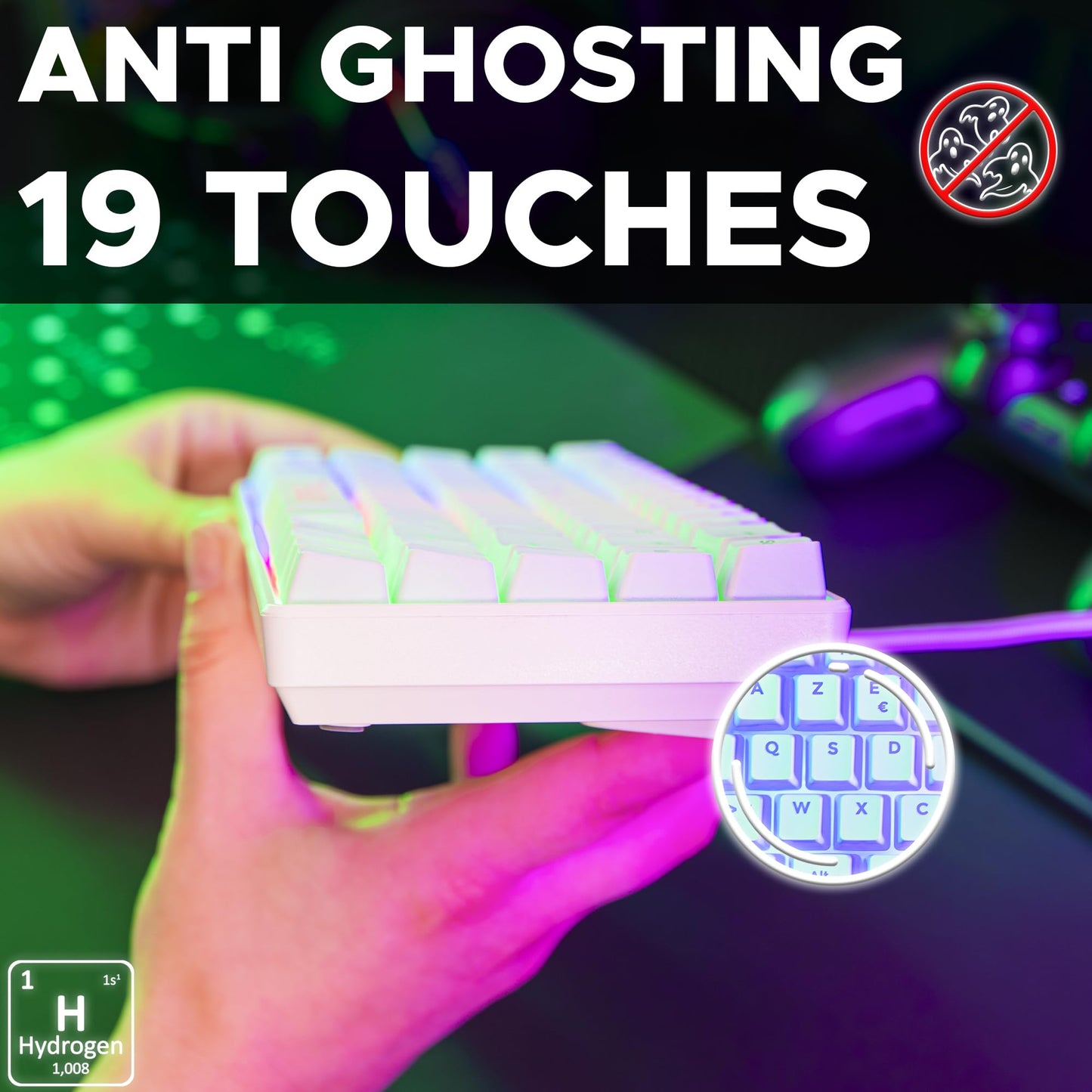 G-Lab Keyz Hydrogen 60% Clavier Semi-Méca AZERTY, RGB, PC/PS5