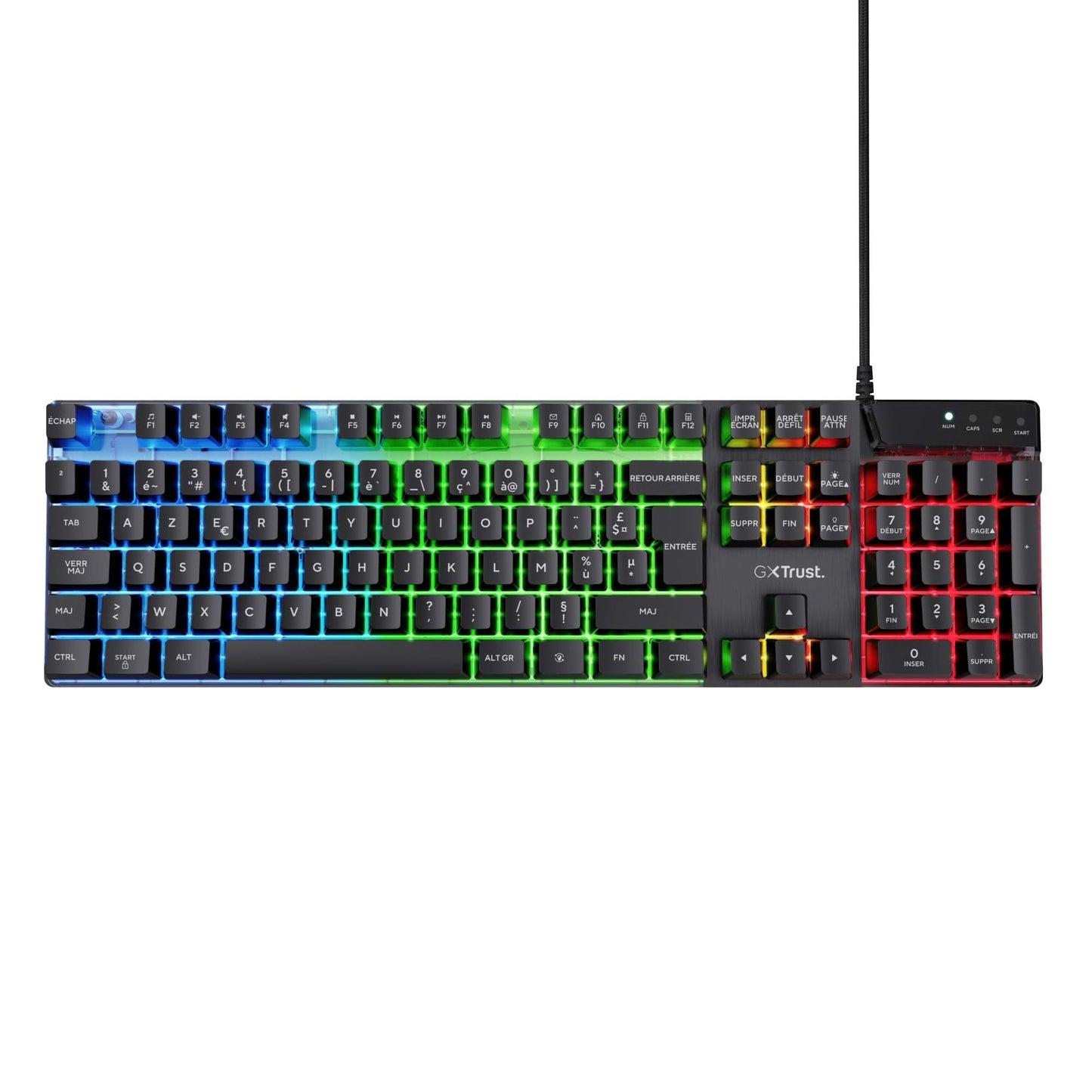 Trust GXT 835 Clavier Gamer AZERTY RGB, Membrane, Anti-ghosting, USB