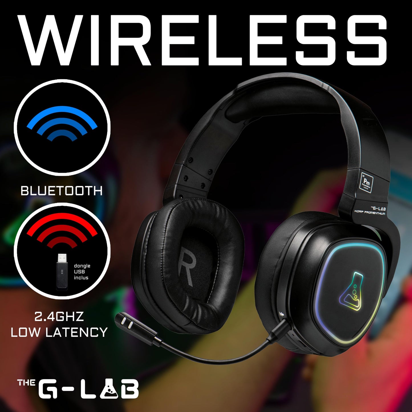 G-LAB Korp Promenthium - Wireless Gaming Headset for PS5/PC, RGB