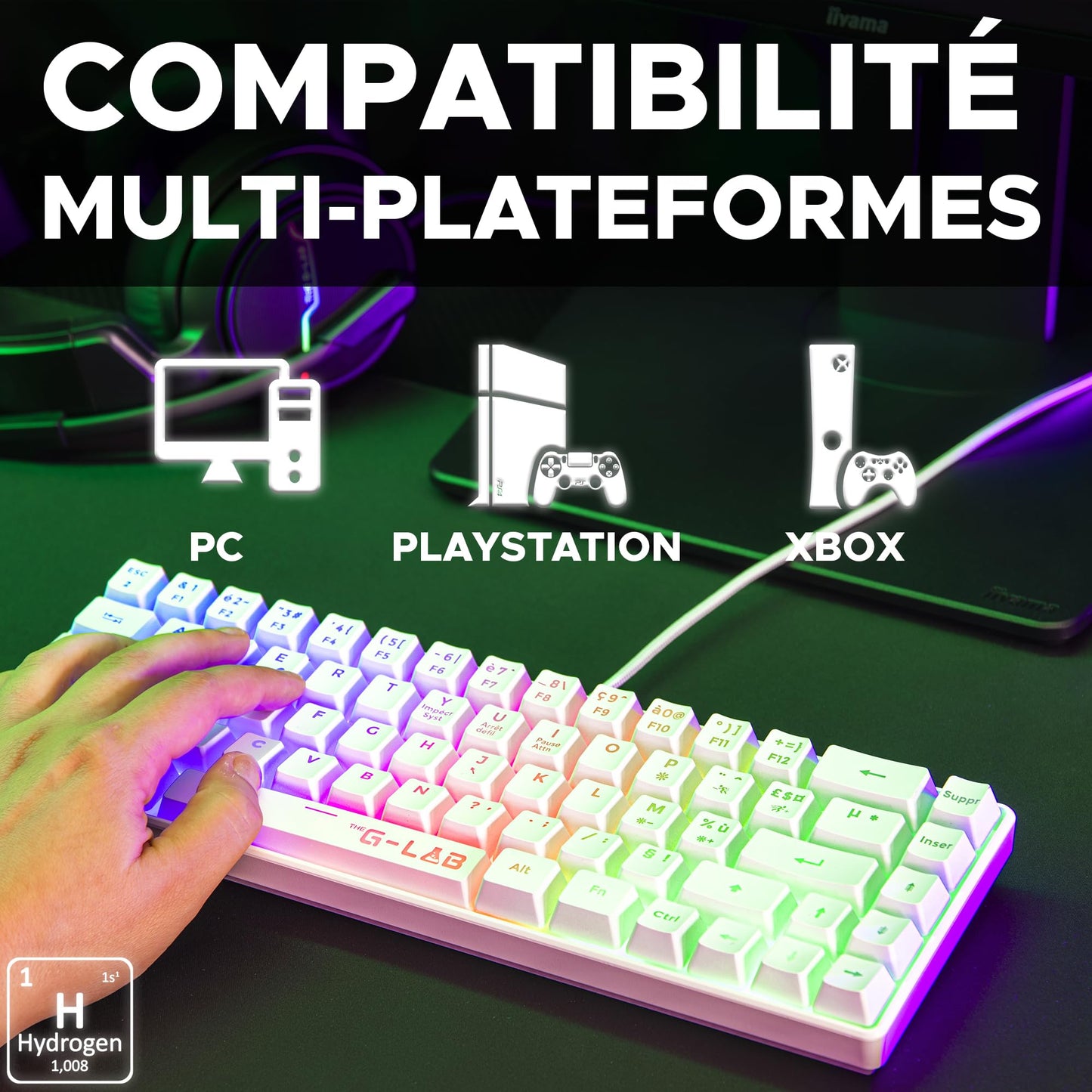 G-Lab Keyz Hydrogen 60% Clavier Semi-Méca AZERTY, RGB, PC/PS5