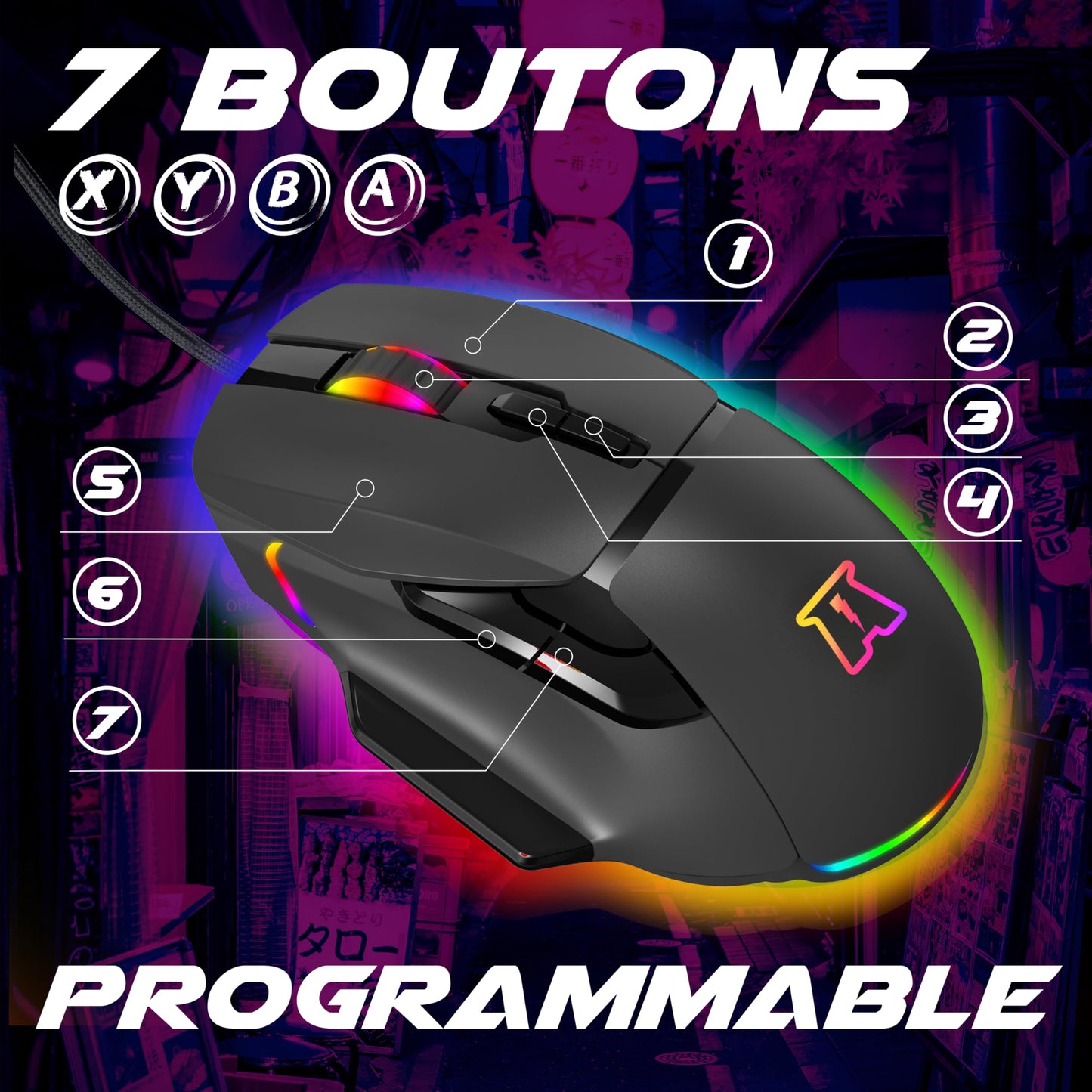 AKUMA Otaku M05 Gaming Mouse, 12800 DPI, 7 Buttons, RGB, Black