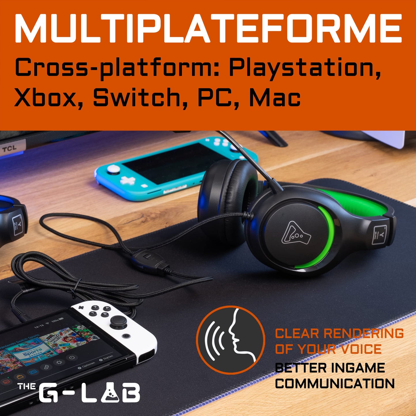 G-Lab Korp Yttrium - Gaming Headset for PC/PS5/Xbox, Stereo Bass