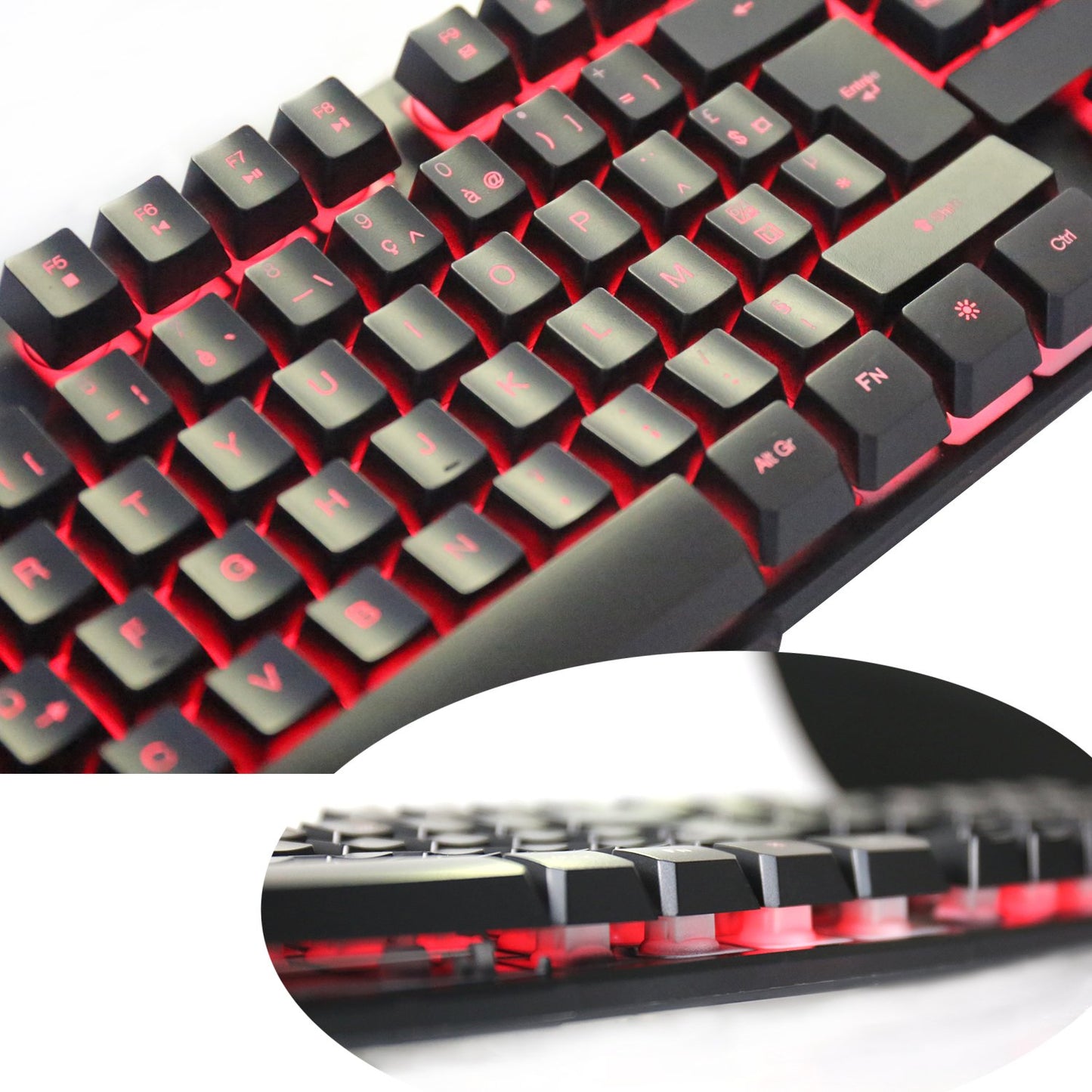 Rii Clavier Gamer AZERTY Semi-Méca, 5 LED, 11 Raccourcis – PC/PS