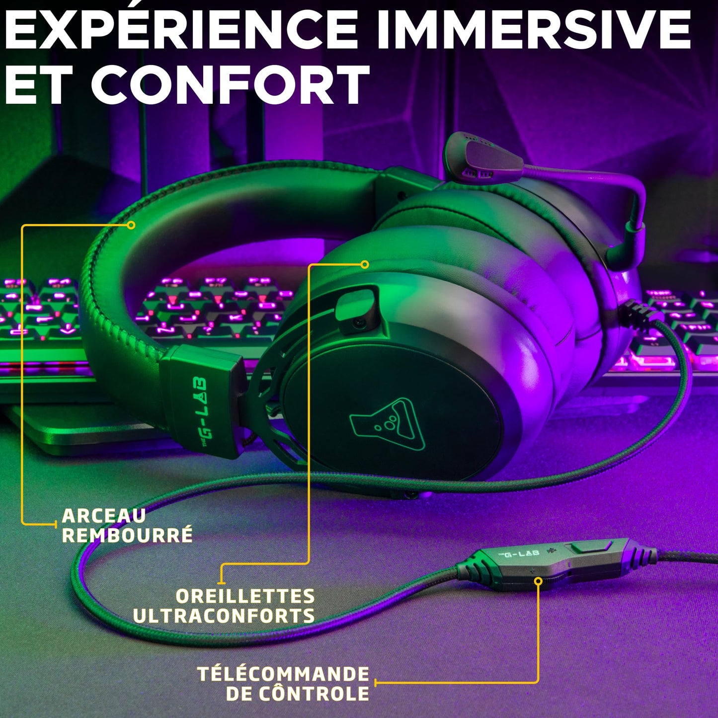 G-Lab Korp Titanium - Wired Gaming Headset, 3.5mm, Detachable Mic