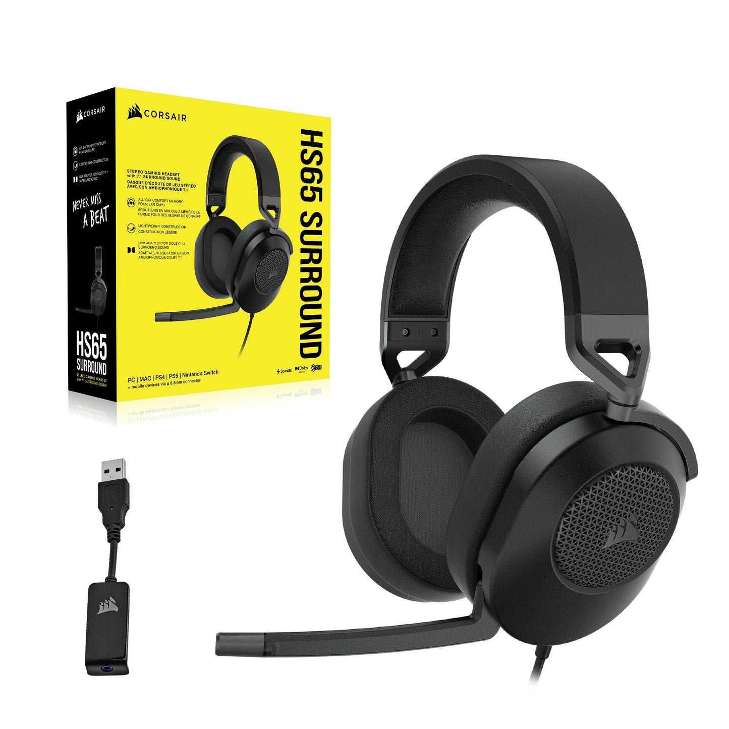 CORSAIR HS65 - Wired 7.1 Gaming Headset, Dolby, SoundID, iCUE