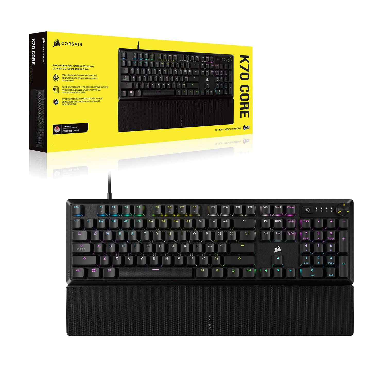 CORSAIR K70 CORE RGB Clavier Méca AZERTY, MLX Red, SOCD, Contrôle Média
