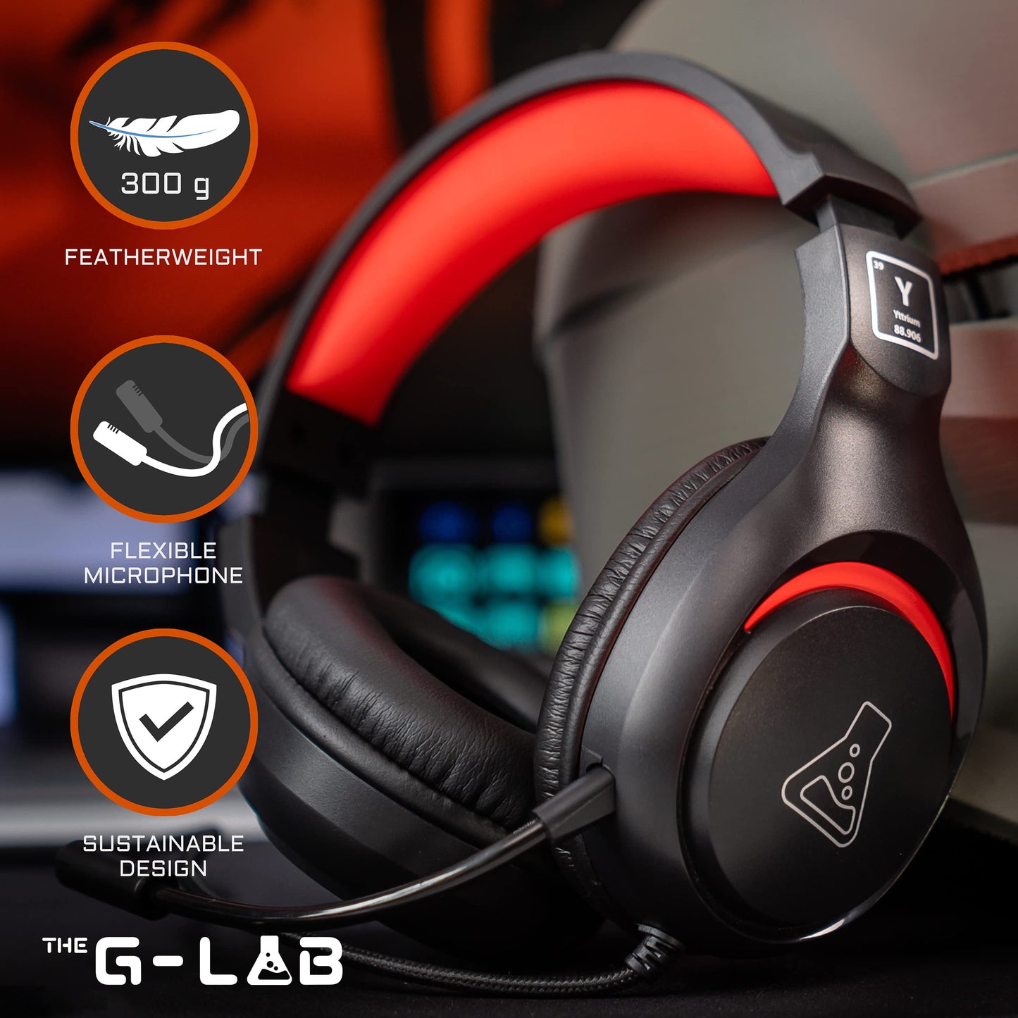 G-Lab Korp Yttrium - Gaming Headset for PC/PS5/Xbox, Stereo Bass