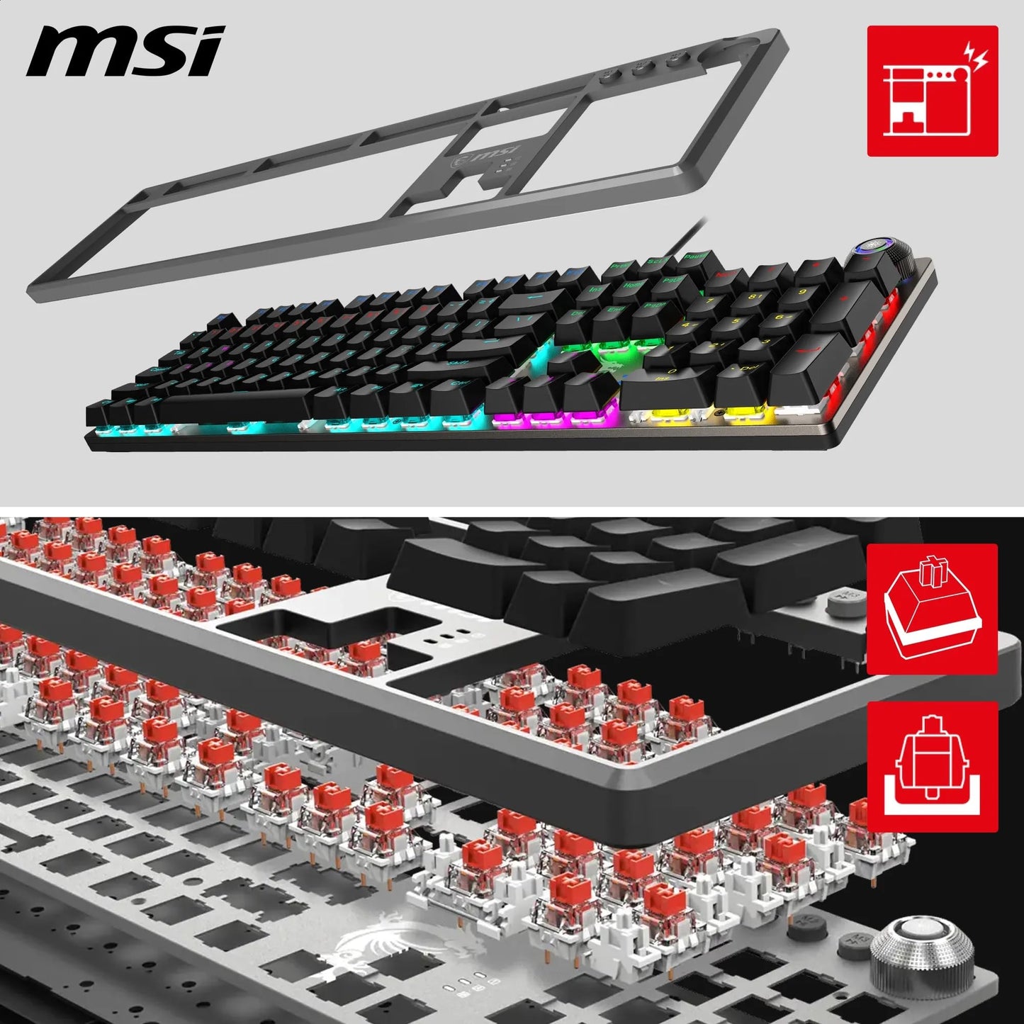 MSI FORGE GK310 Clavier Gaming Méca. RGB AZERTY, Switches Red, Capot Amovible