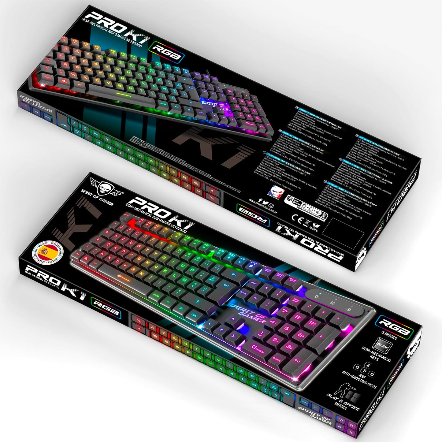 Spirit of Gamer X Pro K1 RGB Semi-Mechanical, QWERTY ES, USB