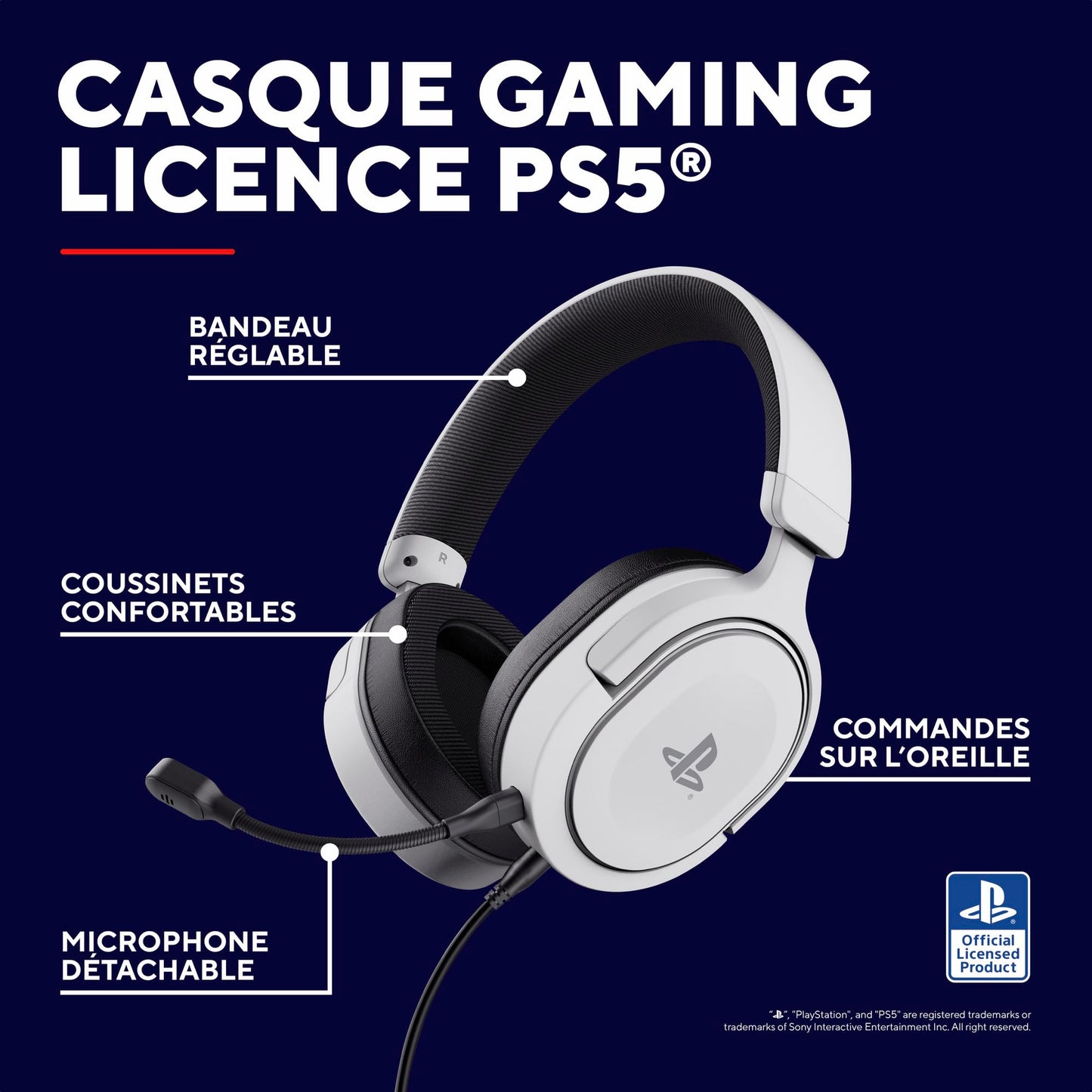 Trust GXT 498W Forta - Official PS5 Headset, Detachable Mic, White