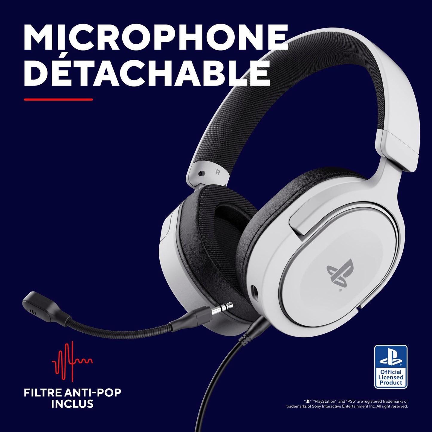 Trust GXT 498W Forta - Official PS5 Headset, Detachable Mic, White